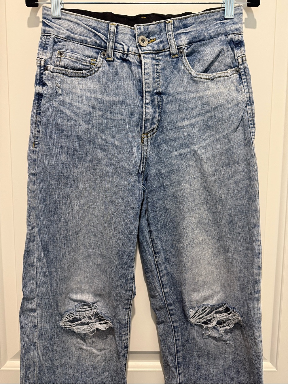 INC Denim High Waisted Distressed Elastic Waist Jeans - Picture 2 of 7
